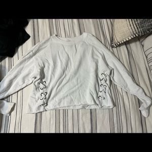 aerie white sweater with tie detail